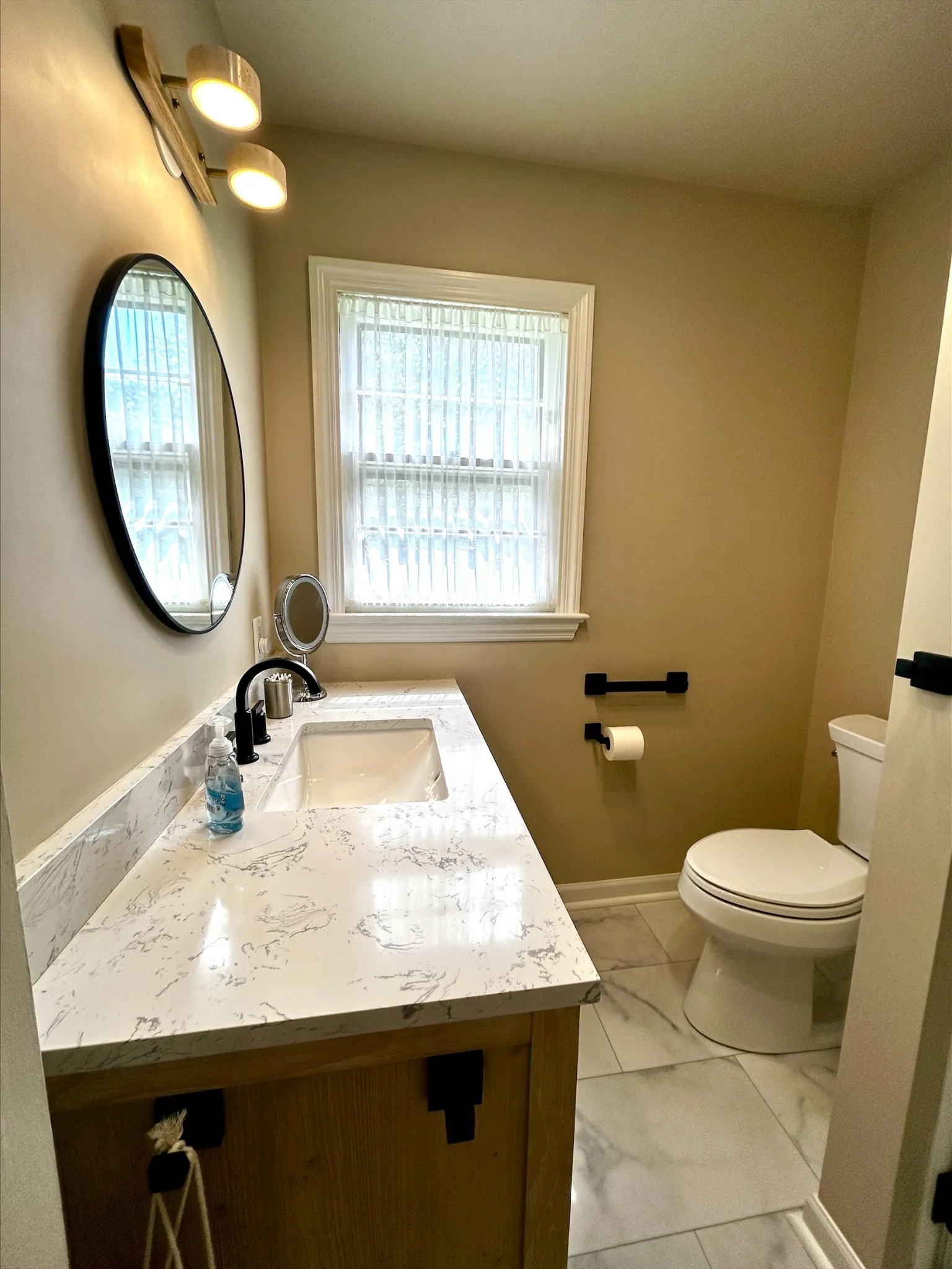 Finished bathroom sink and fixtures